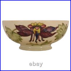 Moorcroft Art Pottery Vintage 1940s Ivory Columbine Hand Painted Ceramic Bowl