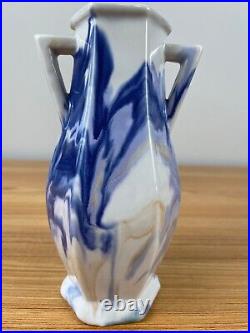 Mueller Art Pottery Illinois 1920s Vintage Art Deco Blue Swirl Ceramic Vase