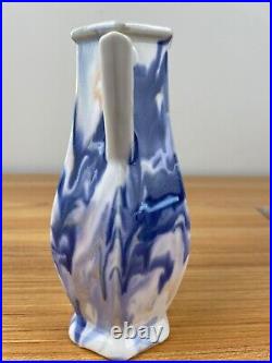 Mueller Art Pottery Illinois 1920s Vintage Art Deco Blue Swirl Ceramic Vase