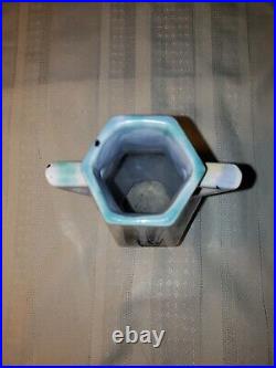 Mueller Art Pottery Illinois 1920s Vintage Art Deco Blue Swirl Ceramic Vase