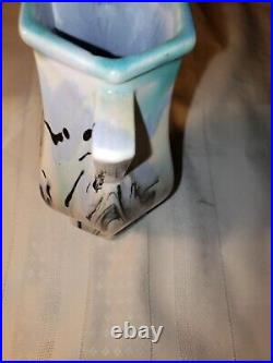 Mueller Art Pottery Illinois 1920s Vintage Art Deco Blue Swirl Ceramic Vase