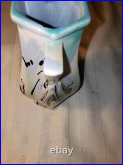 Mueller Art Pottery Illinois 1920s Vintage Art Deco Blue Swirl Ceramic Vase