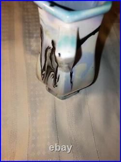 Mueller Art Pottery Illinois 1920s Vintage Art Deco Blue Swirl Ceramic Vase