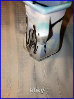 Mueller Art Pottery Illinois 1920s Vintage Art Deco Blue Swirl Ceramic Vase