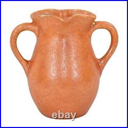 Muncie 1920s Vintage Art Pottery Orange Uranium Peel Handled Ceramic Vase 419-5