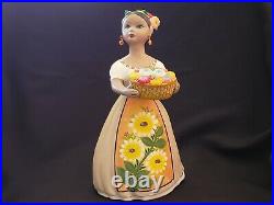 NAJACO Ceramic Mexican Folk Art Doll Sunflower Dress & Basket of Flowers SIGNED