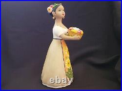 NAJACO Ceramic Mexican Folk Art Doll Sunflower Dress & Basket of Flowers SIGNED