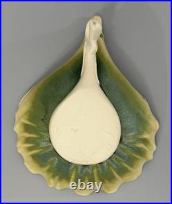 NEWMAN Ceramic Works Art Pottery LEAF DISH Bowl SIGNED Green Yellow BEAUTIFUL