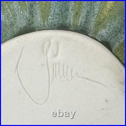 NEWMAN Ceramic Works Art Pottery LEAF DISH Bowl SIGNED Green Yellow BEAUTIFUL