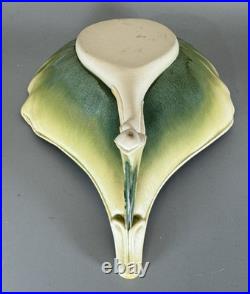 NEWMAN Ceramic Works Art Pottery LEAF DISH Bowl SIGNED Green Yellow BEAUTIFUL