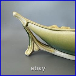 NEWMAN Ceramic Works Art Pottery LEAF DISH Bowl SIGNED Green Yellow BEAUTIFUL