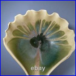 NEWMAN Ceramic Works Art Pottery LEAF DISH Bowl SIGNED Green Yellow BEAUTIFUL