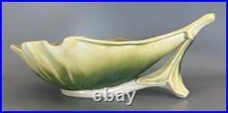 NEWMAN Ceramic Works Art Pottery LEAF DISH Bowl SIGNED Green Yellow BEAUTIFUL