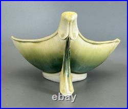 NEWMAN Ceramic Works Art Pottery LEAF DISH Bowl SIGNED Green Yellow BEAUTIFUL