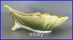 NEWMAN Ceramic Works Art Pottery LEAF DISH Bowl SIGNED Green Yellow BEAUTIFUL