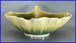 NEWMAN Ceramic Works Art Pottery LEAF DISH Bowl SIGNED Green Yellow BEAUTIFUL