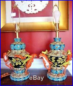 NWT ARDMORE CERAMIC Pair (2) LAMPS w MONKEYS Original FINE CERAMIC ART, $20K