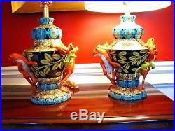 NWT ARDMORE CERAMIC Pair (2) LAMPS w MONKEYS Original FINE CERAMIC ART, $20K