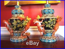 NWT ARDMORE CERAMIC Pair (2) LAMPS w MONKEYS Original FINE CERAMIC ART, $20K