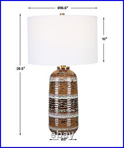 Natural Rustic Earth Tones Ceramic Table Lamp 27 in Art Pottery Striped Taupe