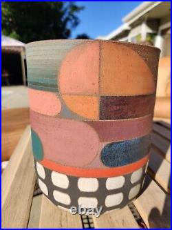 New Rory Foster one-of-a-kind geometric pottery vase hand-made signed ceramic