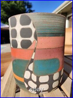 New Rory Foster one-of-a-kind geometric pottery vase hand-made signed ceramic