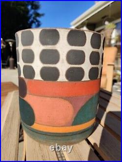 New Rory Foster one-of-a-kind geometric pottery vase hand-made signed ceramic