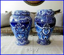 New Talavera Pottery Mexico Folk Art 2 Ginger Jars Lid Vase Large 15 x 9.5