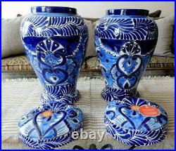 New Talavera Pottery Mexico Folk Art 2 Ginger Jars Lid Vase Large 15 x 9.5