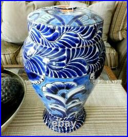 New Talavera Pottery Mexico Folk Art 2 Ginger Jars Lid Vase Large 15 x 9.5