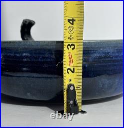 OOAK Art Pottery Bowl WithElephent Figure In Center Blue Glazed Artist Signed