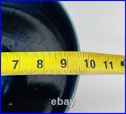 OOAK Art Pottery Bowl WithElephent Figure In Center Blue Glazed Artist Signed