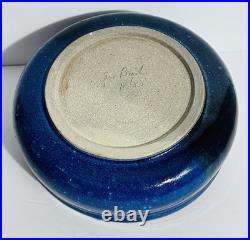 OOAK Art Pottery Bowl WithElephent Figure In Center Blue Glazed Artist Signed