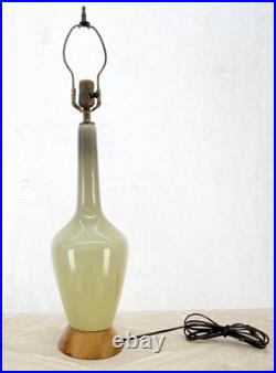 Olive Green Art Pottery Ceramic Vase Shape Table Lamp Turned Walnut Base MINT