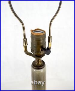 Olive Green Art Pottery Ceramic Vase Shape Table Lamp Turned Walnut Base MINT