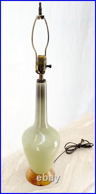 Olive Green Art Pottery Ceramic Vase Shape Table Lamp Turned Walnut Base MINT