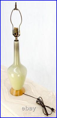 Olive Green Art Pottery Ceramic Vase Shape Table Lamp Turned Walnut Base MINT