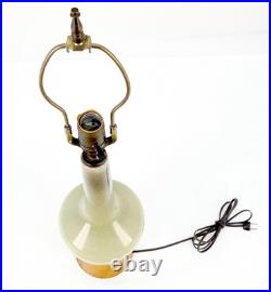 Olive Green Art Pottery Ceramic Vase Shape Table Lamp Turned Walnut Base MINT