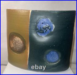 Organic modern studio pottery ceramic Pillow Vase KK mark