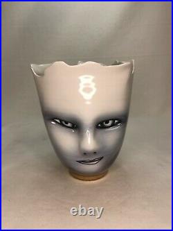 Original Bing Gleitsman Signed Face Vase Studio Ceramic -1994 3d Art Deco