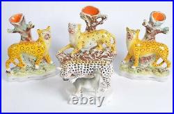 Original Victorian Staffordshire Figures of A Pair of Leopard Spill Vases c1850