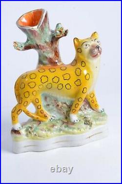 Original Victorian Staffordshire Figures of A Pair of Leopard Spill Vases c1850