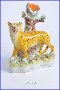 Original Victorian Staffordshire Figures of A Pair of Leopard Spill Vases c1850