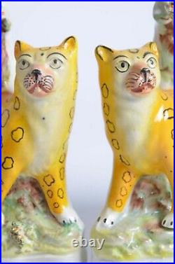 Original Victorian Staffordshire Figures of A Pair of Leopard Spill Vases c1850