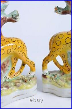 Original Victorian Staffordshire Figures of A Pair of Leopard Spill Vases c1850