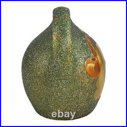 Owens Opalesce Utopian 1900s Vintage Art Pottery Cherries Green Ceramic Jug