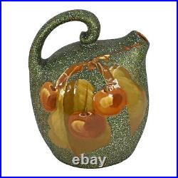 Owens Opalesce Utopian 1900s Vintage Art Pottery Cherries Green Ceramic Jug Owens Opalesce Utopian 1900s Vintage Art Pottery Cherries Green Ceramic Jug