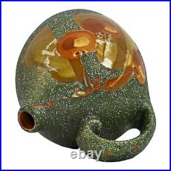 Owens Opalesce Utopian 1900s Vintage Art Pottery Cherries Green Ceramic Jug