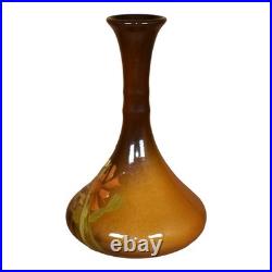 Owens Utopian Early 1900s Art Pottery Hand Painted Flowers Ceramic Vase 1113