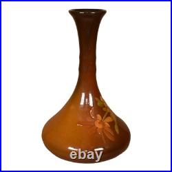 Owens Utopian Early 1900s Art Pottery Hand Painted Flowers Ceramic Vase 1113